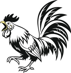 Close up of a rooster crowing with radiating lines symbolizing sound, Close up of a rooster crowing with radiating lines symbolizing sound