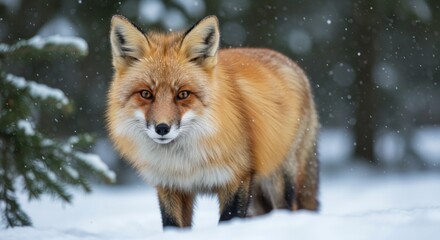 Fototapeta premium Red fox in snowy forest