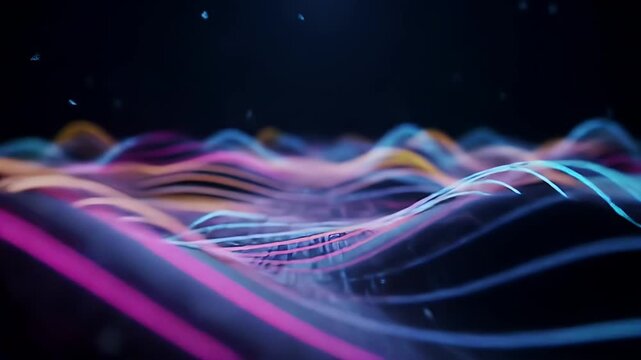 Abstract Flowing Data Streams in Cyber Space with Binary Code on Dark Background