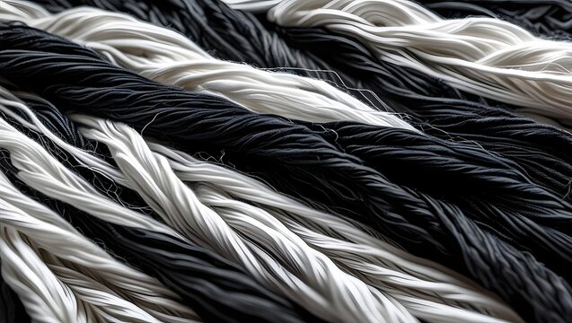 Close up twisted black and white rope texture background