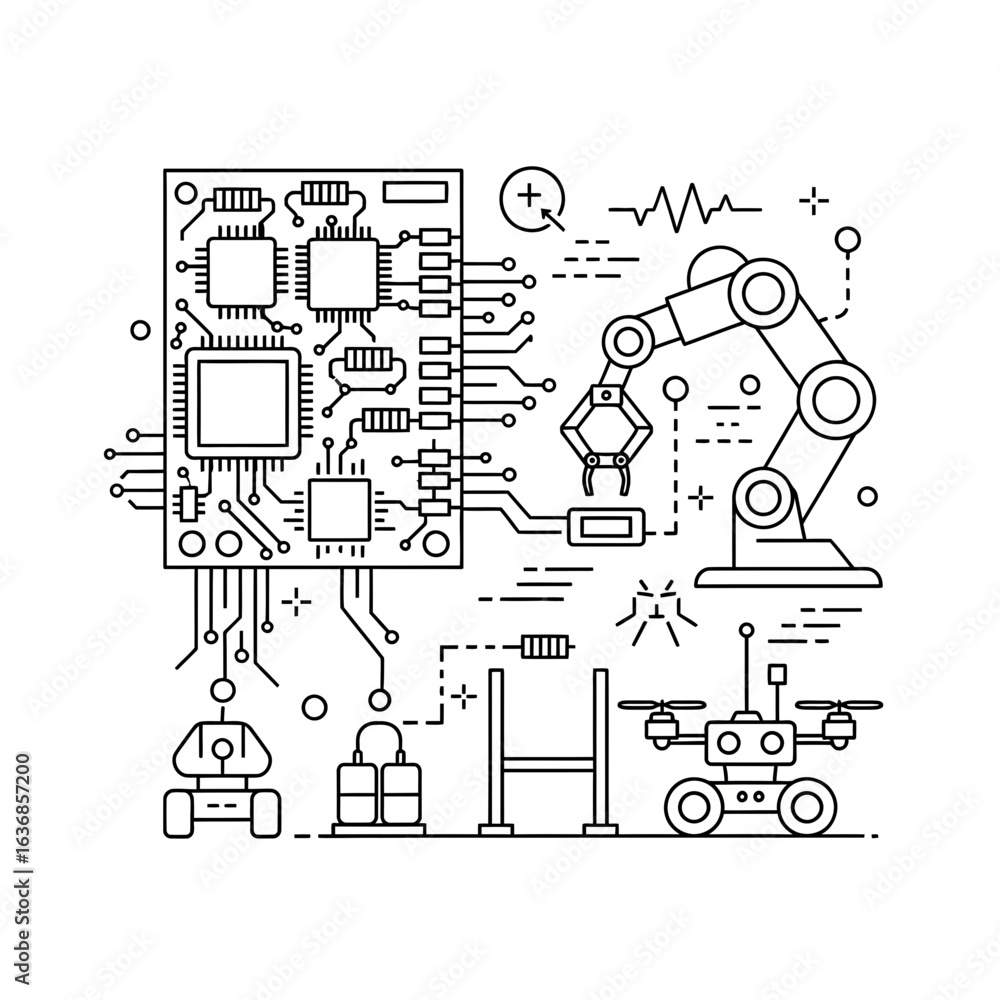 Poster dynamic vector illustration of robotics and circuit boards creating a modern tech vibe perfect for i