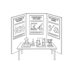 Fototapeta premium Inspiring science fair project ideas showcase with magnets, hydroponics, and baking, fostering curiosity and innovation in young minds for scientific exploration