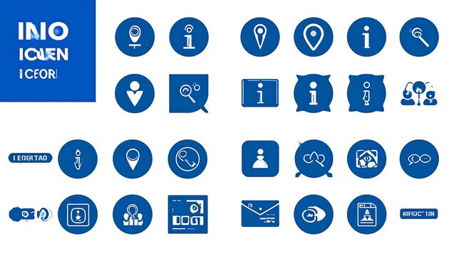 Collection of various blue icons on white background