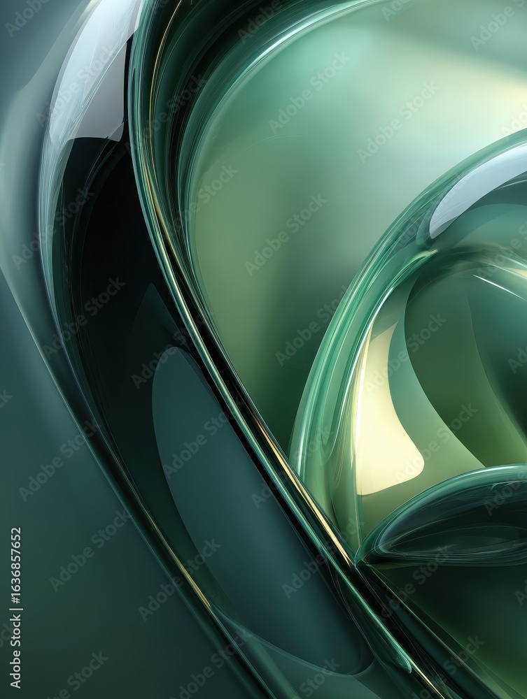 Poster curved green abstract shapes creating a smooth texture in a modern design