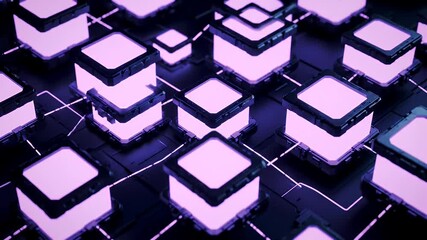 Abstract Purple Cubes Network Grid Modern Digital Structure Background - Powered by Adobe