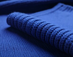 Closeup of folded vibrant blue knitted fabric