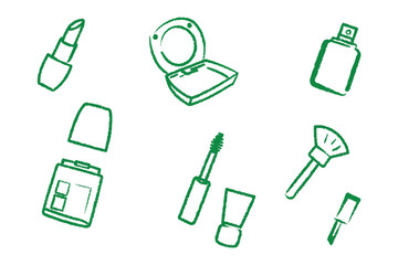 Cosmetic Elements Set: An artistic outline set of essential cosmetic products against an ethereal backdrop, perfect for beauty concepts, makeup tutorials, and stylish lifestyle themes.