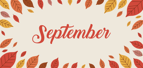 September Fall Colors and Autumn Leaves Vector Illustration 