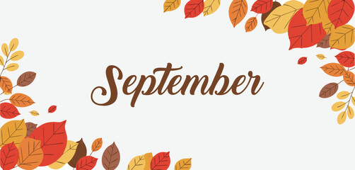 September Fall Colors and Autumn Leaves Vector Illustration 