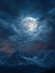 bright full moon night mountains background