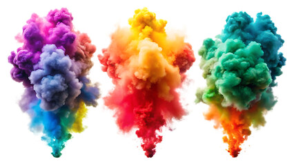 Fototapeta premium Multi-Colored Smoke Bomb Explosion Emitting Clouds – Isolated on White Background – PNG – GENERATIVE AI