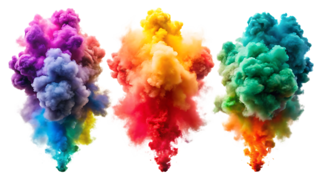 Multi-Colored Smoke Bomb Explosion Emitting Clouds – Isolated on White Background – PNG – GENERATIVE AI