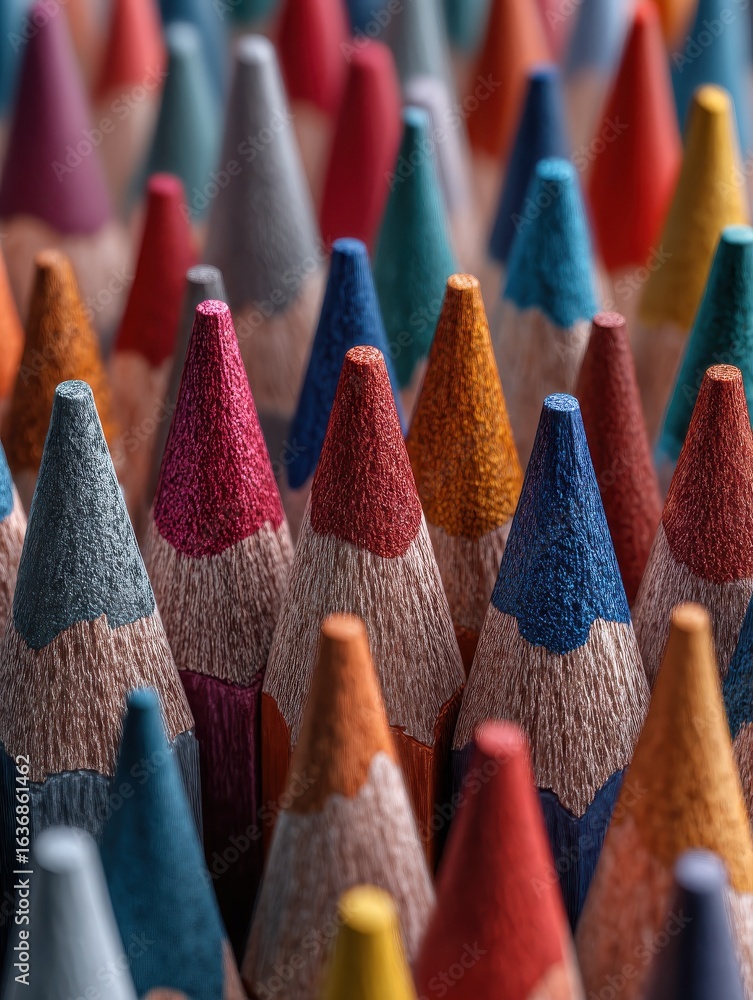 Aufkleber colored sharpener pencils macro shot of many color pencils generative ai