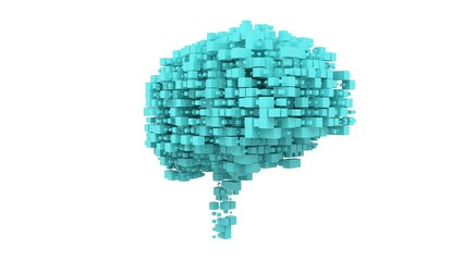 Voxel brain 3D illustration. Can be used in artificial intelligence, neuroscience and big data visualization. Ideal for projects related to medical research, deep learning or brain interfaces