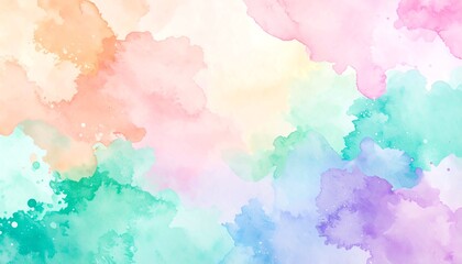 A vibrant, dreamy watercolor background with a beautiful and soft pastel color palette, featuring abstract washes of pink, orange, green, blue, and purple hues