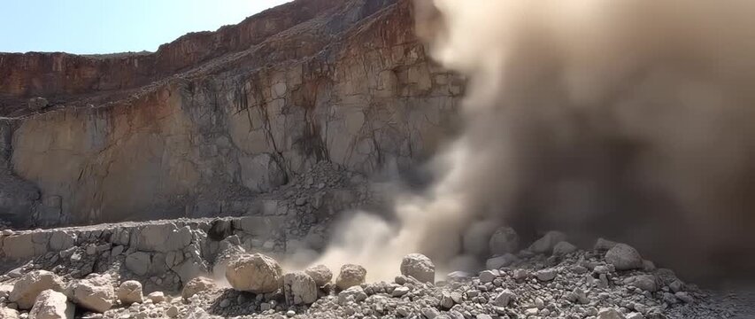 Quarry explosion dust cloud