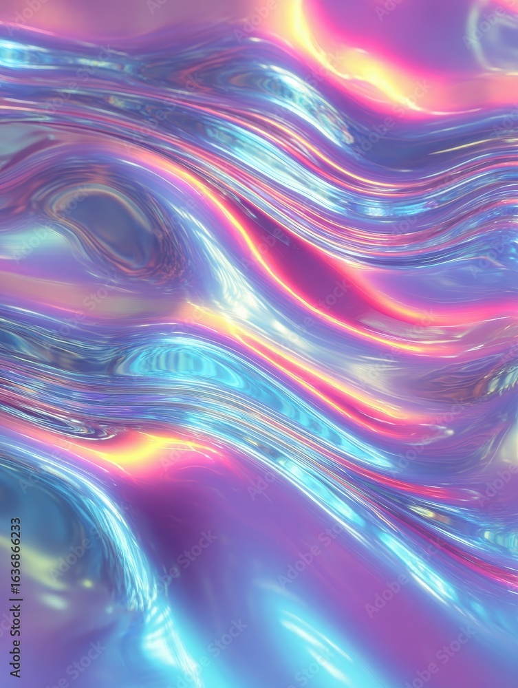 Aufkleber holographic chrome gradient waves abstract background liquid surface ripples reflections 3d render i
