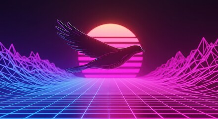Synthwave sunset landscape digital art