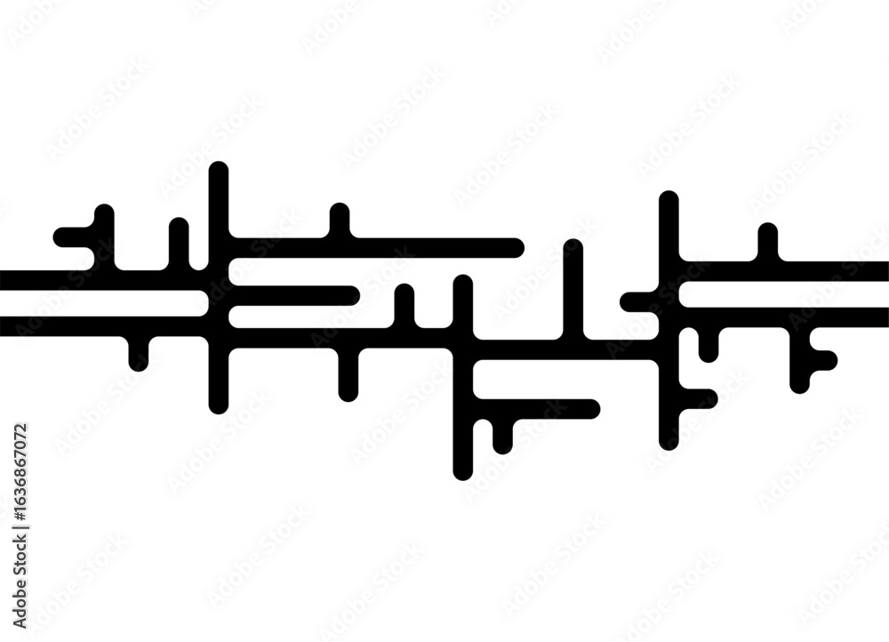 Poster vector horizontal pattern of black perpendicular lines with rounded edges on a white background. des