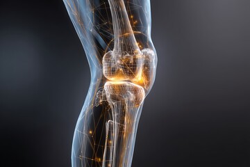Detailed 3d rendering of a human knee showcasing the intricate network of ligaments, tendons, and bone structure in the leg region