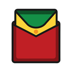 red envelope with black outline on white background