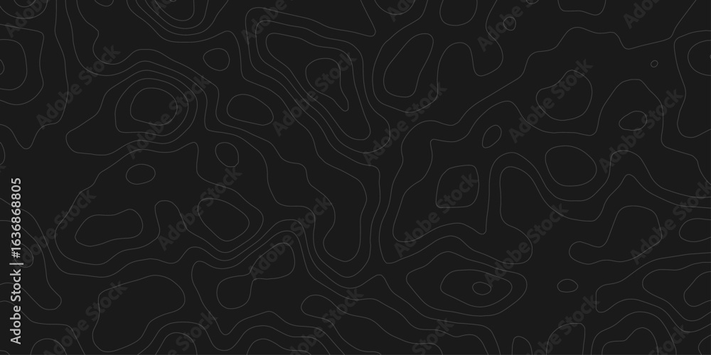 Poster topographic contour lines in monochrome creating modern and minimal style, dark and abstract pattern