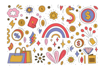 Wealthy Abundance: A vibrant illustration showcases a cornucopia of financial elements, symbolizing prosperity, wealth, and monetary success.