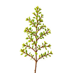 Green Branch with Leaves and Fresh Sprouts on a Transparent background
