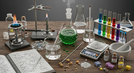 chemistry poster background blends glowing molecules, atomic orbitals, and vivid gradients for dynamic visual impact.
