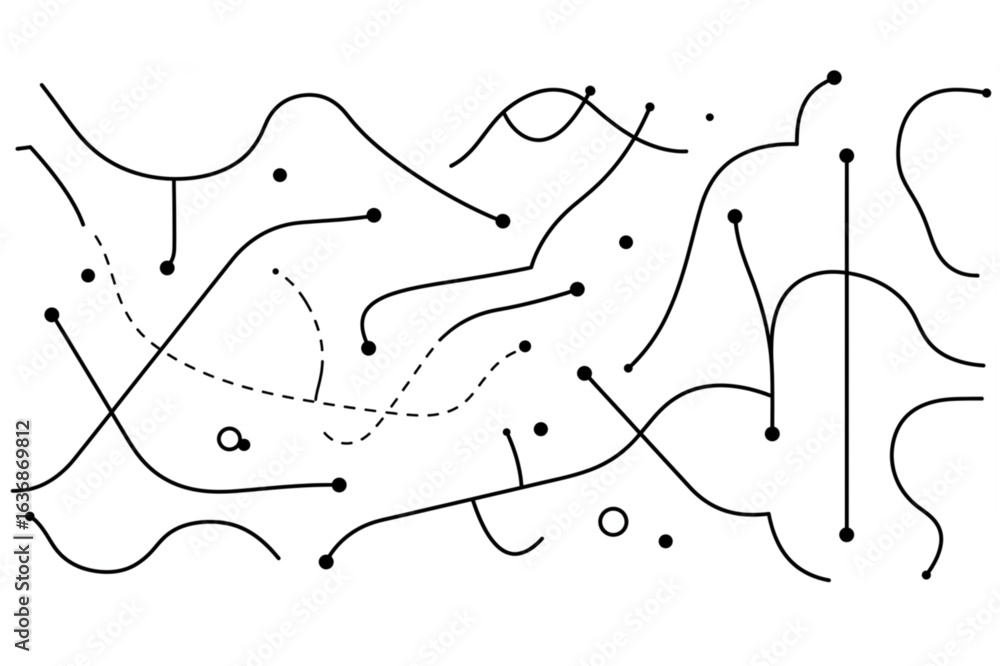 Poster dynamic abstract pattern of flowing lines and dots creates modern artistic background for design pro