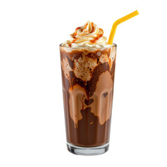Delicious Chocolate Drink with Cream and Caramel Topping in Glass