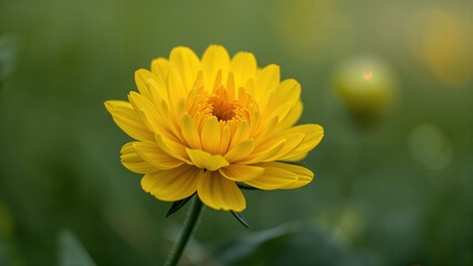 Obraz premium Radiant Yellow. A CloseUp of a Blooming Flower with Soft Green Background.