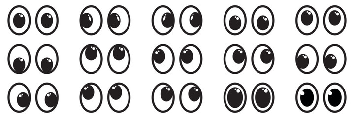 Set of cartoon eyes looking in all directions. Eyes icon vector set. see illustration sign collection. watch symbol or logo. Set of cartoon eyes. Different emotional views. Eye design for your charact