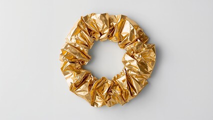 Obraz premium Golden Foil Wreath Ornament on White Background, Festive Decoration For Holidays.