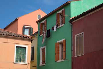 Colorful houses with laundry in Burano