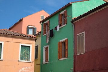 Colorful houses with laundry in Burano