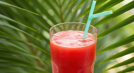 Watermelon drink in glass with straw