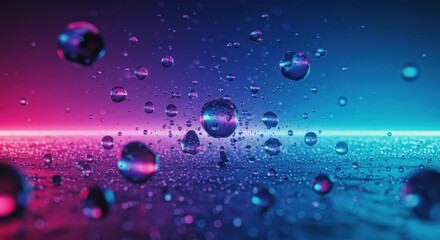 Water droplets neon light abstract background