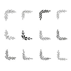 Elegant Botanical Corner Ornaments Vector Collection Featuring Delicate Leaves and Berry Sprigs for Wedding Invitations and Design Elements