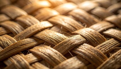 Woven Texture Close-up Featuring Interlaced Natural Fibers
