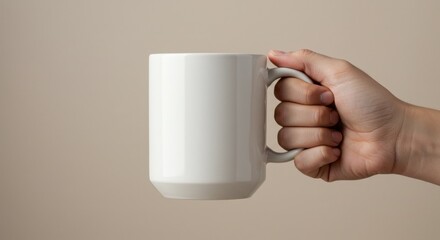 White mug held in hand