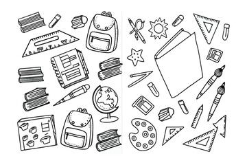 Back to School Doodle: A playful illustration of essential school supplies, perfect for designs related to education and learning.