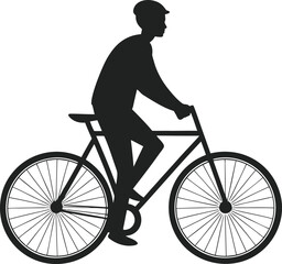 Obraz premium Black silhouette of a person wearing a cap riding a bicycle on a white background