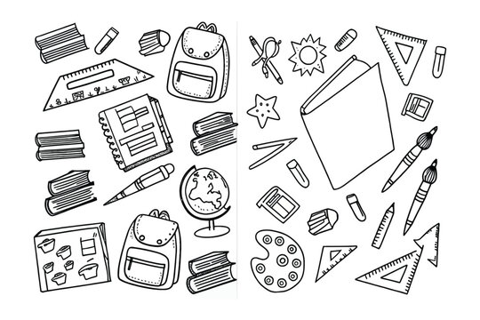 Back to School Doodle: A playful illustration of essential school supplies, perfect for designs related to education and learning.