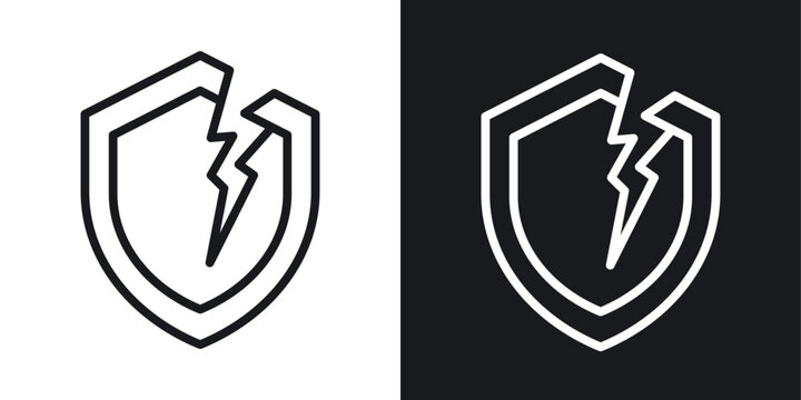 Broken shield icon line concept, linear symbol.