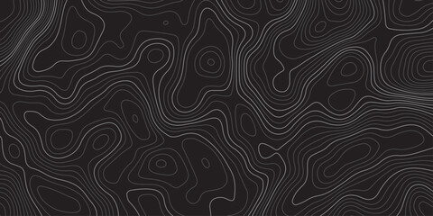 Abstract dark topographic map background with smooth contour lines, modern minimalistic design, seamless pattern, perfect for wallpapers, presentations, and geolocation-themed projects.