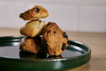 Homemade chocolate cookies, fresh and just baked, served on a beautiful plate