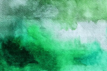 Abstract watercolor painting background with green hues and textures creating a visually appealing and artistic design element