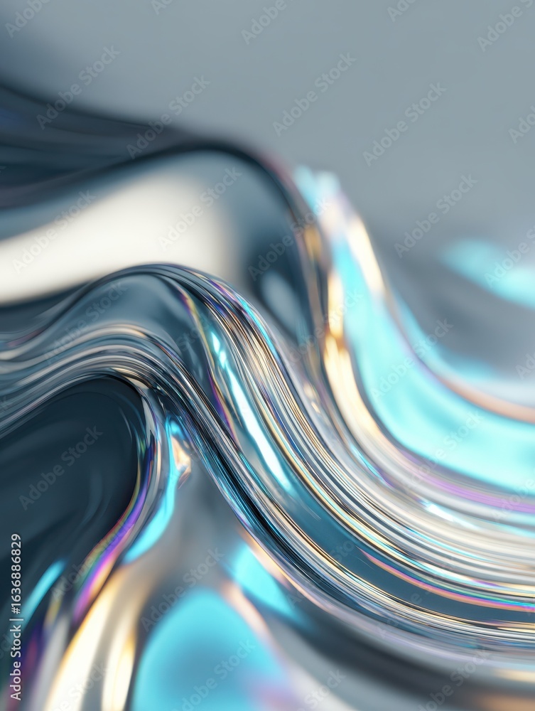Poster holographic chrome gradient waves abstract background liquid surface ripples reflections 3d render i