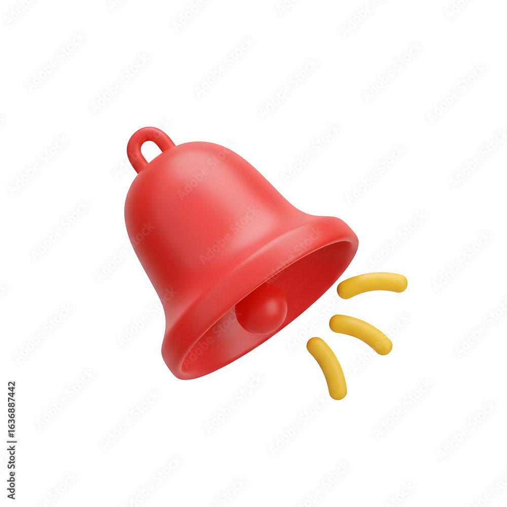 Poster 3d icon of red notification bell with sound waves isolated on transparent background transparent bac